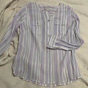 Comfy work purple and white blouse loft